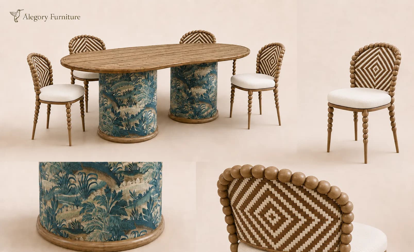 Mesa y sillas de rejilla de la colección Kaguya